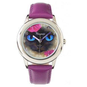 Montre Cute Cat Siamese Visage Ajouter un nom Illustratio