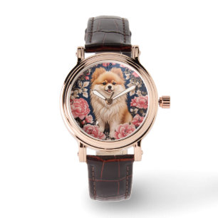 Montre Cute Chien Poméranien Rose Carte de remerciements