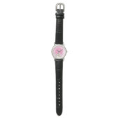 Montre Cute douce Blancs neige Pois rose feuillus (Plat)