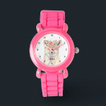 Montre Cute Fox Girls Faune Animaux Enfants Aquarelle<br><div class="desc">Mignonne,  filles,  renard floral,  bois,  faune,  animal de la forêt montre d'aquarelle. Fille,  Parfait pour les enfants. Personnalisez-le avec le nom de votre enfant.</div>