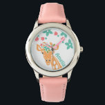 Montre Cute Giraffe avec Flower Crown Personalised<br><div class="desc">Adorable girafe aux fleurs roses et bleues,  option pour personnaliser.</div>
