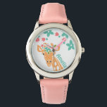 Montre Cute Giraffe avec Flower Crown Personalised<br><div class="desc">Adorable girafe aux fleurs roses et bleues,  option pour personnaliser.</div>