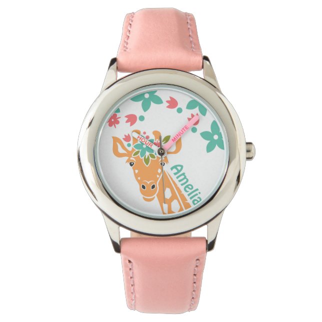 Montre Cute Giraffe avec Flower Crown Personalised (devant)
