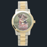 Montre Cute Heart Love You Maman's Day Photo<br><div class="desc">Cute Heart Love You Mum Mother's Day Photo Watch eWatch présente votre photo préférée avec le texte "(love heart) you Mum" dans un script blanc moderne avec vos noms ci-dessous. Personnalisez en modifiant le texte dans la zone de texte fournie et en ajoutant votre propre image. Parfait pour Noël, anniversaire...</div>