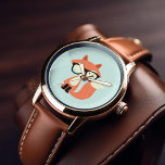 Montre Cute Hipster Red Fox<br><div class="desc">Image vectorielle adorable d'un mignon petit renard rouge portant une paire de lunettes surdimensionnées.</div>