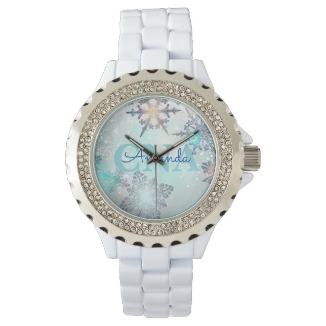 Montre Cute Ice Blue Snowflake Nom personnalisé CNA (devant)