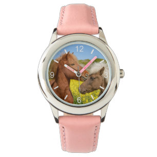 Montre Cute islandaise Horses Cuddle dans une prairie pri