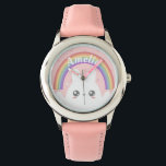 Montre Cute Kawaii Bunny et Rainbow Personnalisé<br><div class="desc">Cute kawaii lapin moelleux sous un arc-en-ciel personnalisé.</div>