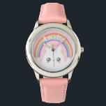 Montre Cute Kawaii Bunny et Rainbow Personnalisé<br><div class="desc">Cute kawaii lapin moelleux sous un arc-en-ciel personnalisé.</div>