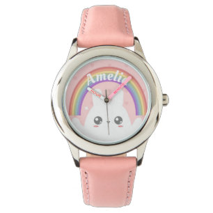 Montre Cute Kawaii Bunny et Rainbow Personnalisé