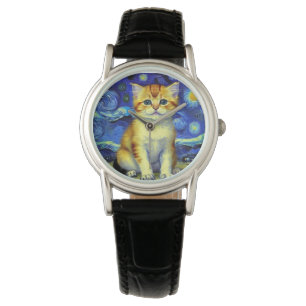 Montre Cute Kitten Starry Night Van Gogh