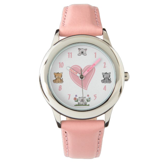Montre Cute Kitty Chats et Coeur Rose (devant)