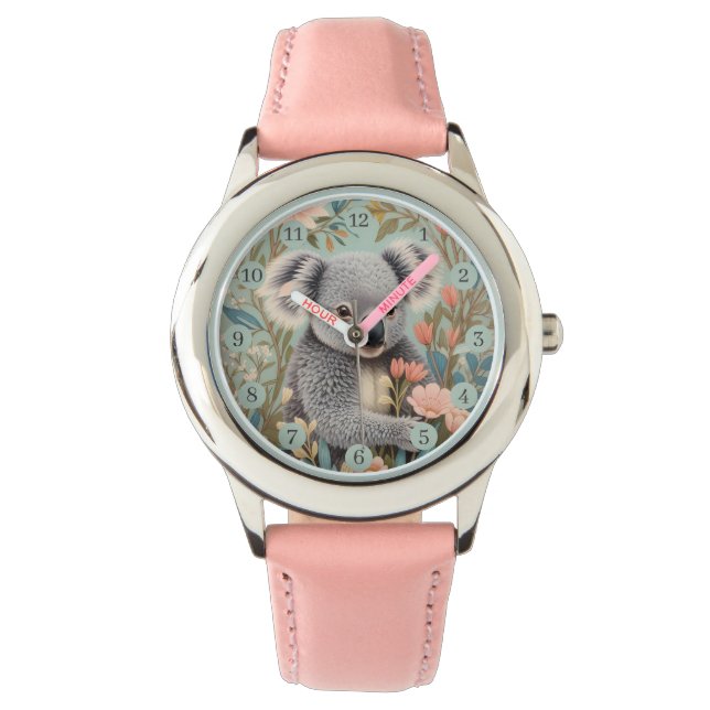 Montre Cute Koala Elegant Pastel Floral (devant)