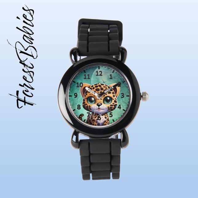 Montre Cute Leopard Whimsanted Forest Enchanted Enfants L (Leopard 🐆 Forest Moon Customizable ForestBabies Kids Watch)
