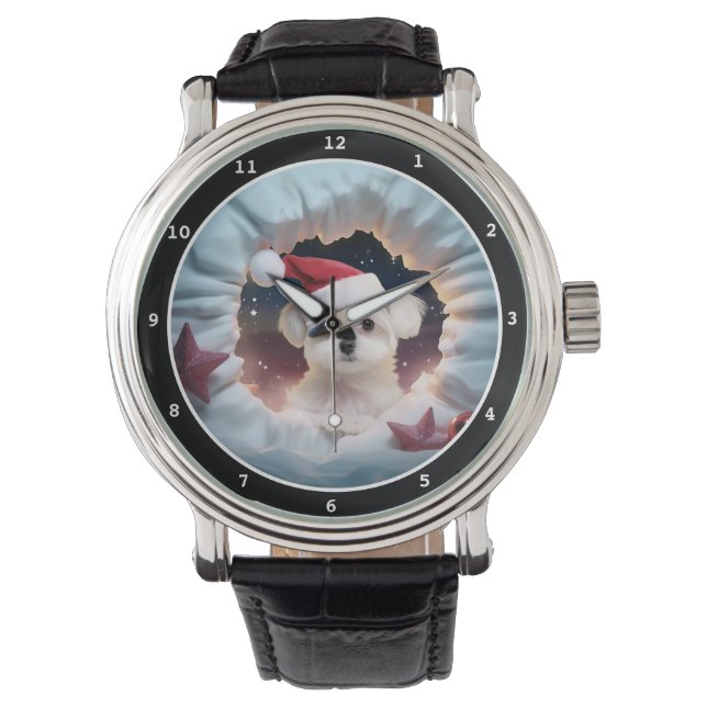 Montre Cute Maltese Puppy Christmas Scene Image (devant)