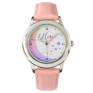 Montre Cute Moon and Stars White Rainbow Ombre Nom