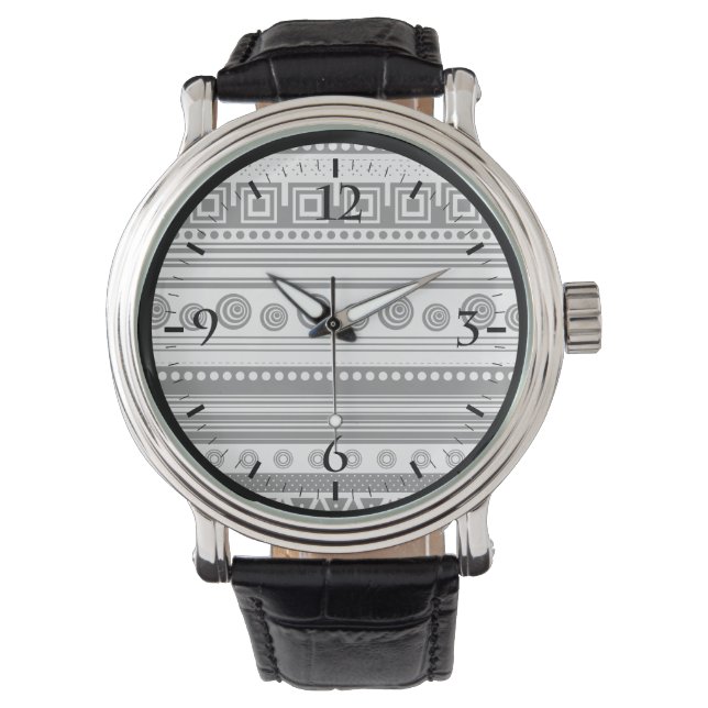 Montre Cute noir blanc déco aztèque texture (devant)