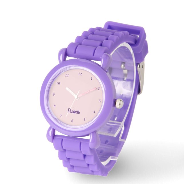 Montre Cute Pastel Pale Rose et Royal Purple Nom (Angle)