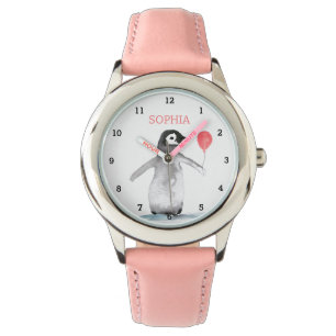 Montre Cute Penguin Animal Aquarelle Girls Rose