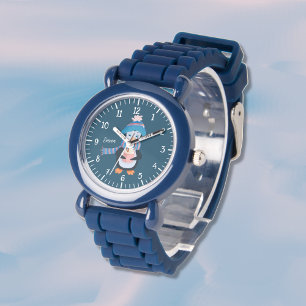 Montre Cute Penguin Kid Blue Watch avec nom