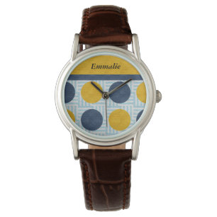 Montre Cute Personnalisée Bleu Jaune Polka Point Watch
