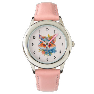 Montre Cute Renard orange avec Couronne florale