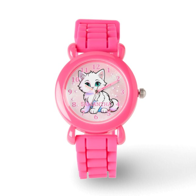 Montre Cute rose blanc Kawaii Kitten (Recto)
