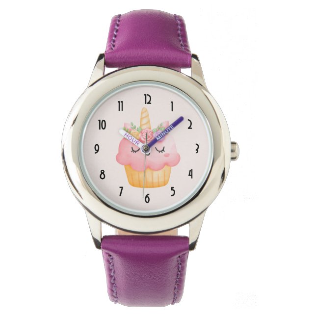 Montre Cute rose Cupcake Unicorn avec Rose (devant)