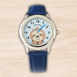 Montre Cute smiling sloth for kids<br><div class="desc">Lindo Diseño de Reloj para niños con ilustracion de un Lindo perezoso de color cafe sonriendo con un fondo Azul y el Nombre de tu hijo! Si tu hijo esta aprendiendo a usar el reloj este puede ser un magnifico regalo. No dude y adquiera este lindo diseño para niños ahora....</div>