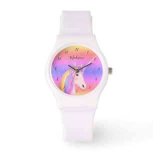 Montre Cute Unicorn Rainbow Parties scintillant Monogramm
