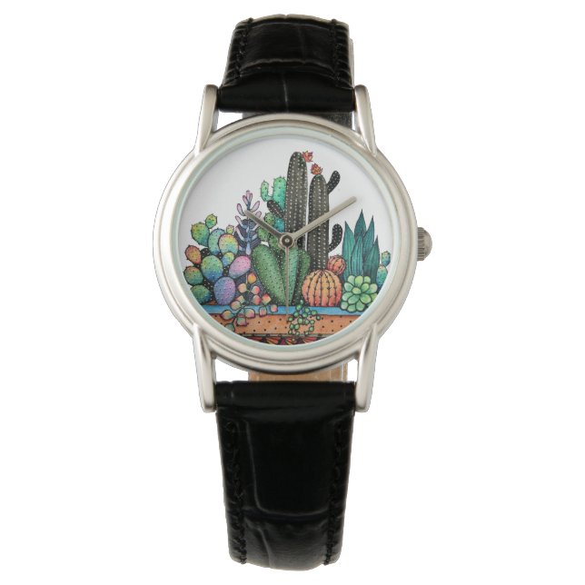 Montre Cute Watercolor Cactus Garden (devant)