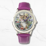 Montre Cute Watercolor Cat Pretty Flowers Girly<br><div class="desc">Cute Watercolor Cat Pretty Flowers Girly Watches features a cute cat sitting in pretty wild flowers. Created by Evco Studio www.zazzle.com/store/evcostudio</div>