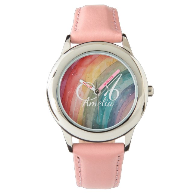 Montre Cute Watercolor Personalized Rainbow  (devant)
