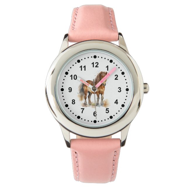 Montre Cute Whimsical Brown Cheval Pony Enfants (devant)