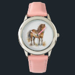 Montre Cute Whimsical Brown Cheval Pony Enfants<br><div class="desc">Les mignons enfants regardent avec un dessin d'aquarelle d'un mignon poney marron.</div>