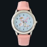 Montre Cute White Unicorns Magical Mama & Baby<br><div class="desc">Une montre avec une licorne mama blanche avec une crinière et une queue colorées fantaisie. Un bébé licorne posé à côté d'elle, avec une sucette verte dans la bouche. Un arc-en-ciel coloré aux nuages moelleux, et quelques étoiles et coeur décorent ce design doux et adorable. Un contour rose et audacieux...</div>