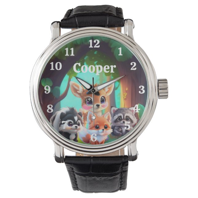 Montre Cute Woodland amis renard skunk raccoon cerf (devant)