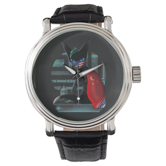 Montre Cyberpunk Ninja Chat noir (devant)