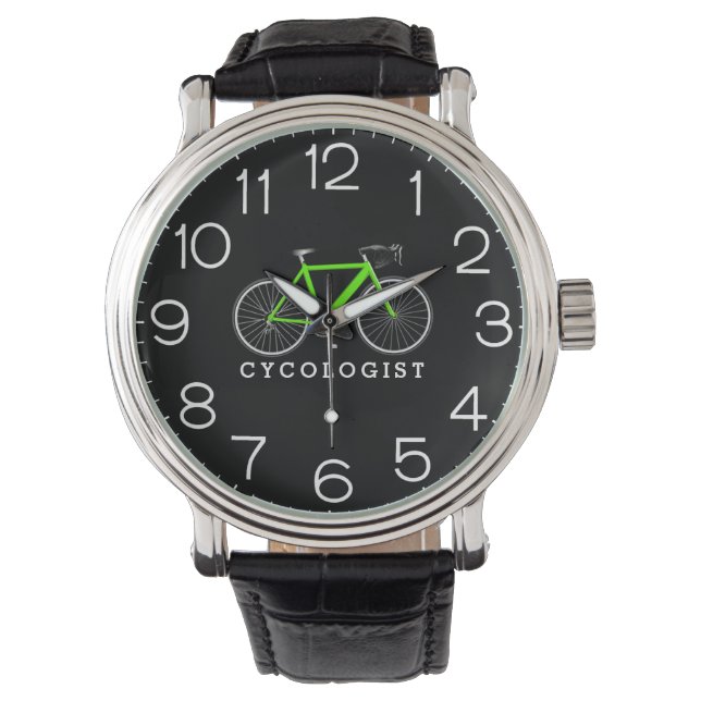 Montre Cycologiste Vélo Vert Sur Noir (devant)