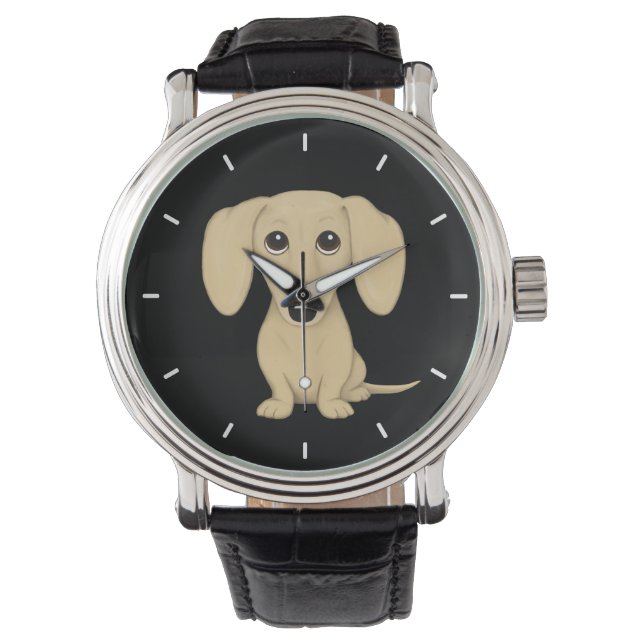 Montre Dachshund à revêtement lisse crème | Joli chien Wi (devant)