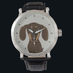 Montre Dachshund au chocolat mou | Cartoon Wiener Dog<br><div class="desc">Cette montre à poignet pour chien épluché originale est disponible dans des styles variés pour les hommes, les femmes et les enfants. Un accessoire de mode cool qui fait un grand cadeau pour les amateurs de chocolat enrobé lisse Dachshund. Visitez le Doodle World de Jenn pour de nombreuses montres de...</div>
