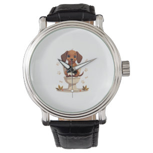 Montre Dachshund Mignon Vintage sur Toilettes Dessin Anim