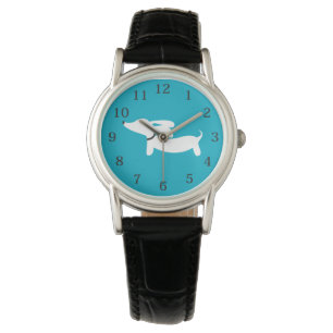 Montre Dachshund Watch Turquoise visage bande en cuir