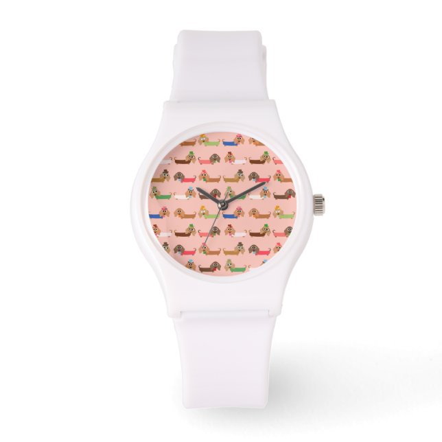 Montre Dachshunds sur rose (Recto)