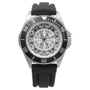 Montre d'acier inoxydable avec le visage maori de