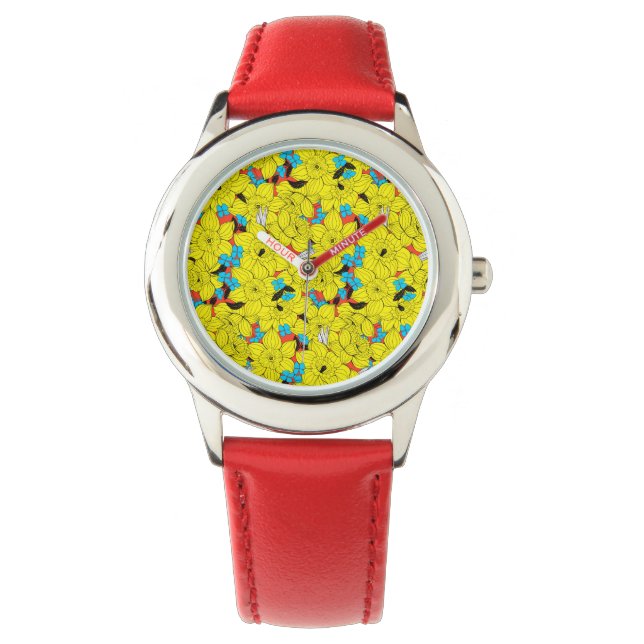 Montre Daffodiques motif floral printanier (devant)