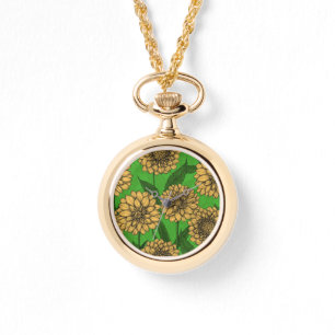 Montre Dahlias en jaune et vert