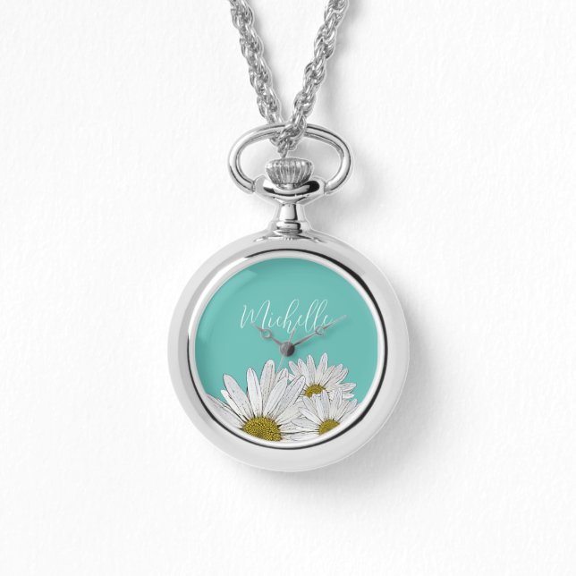 Montre Daisies modernes Turquoise tendance Botanique (Recto)