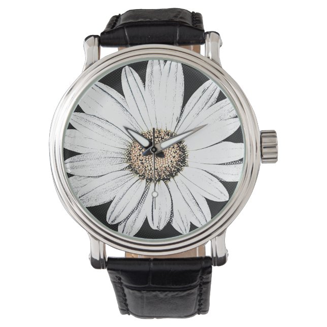 Montre Daisy Mae Vintage bracelet en cuir noir (devant)