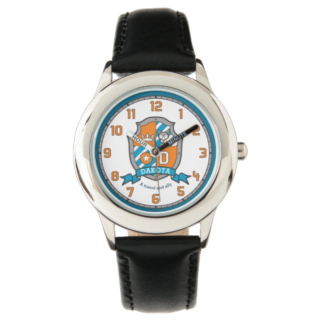 Montre Dakota lettre D nom signifiant crest wolf orange (devant)